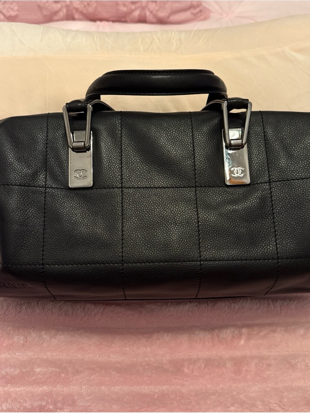 CHANEL Black Quilted Leather Briefcase with Silver Hardware